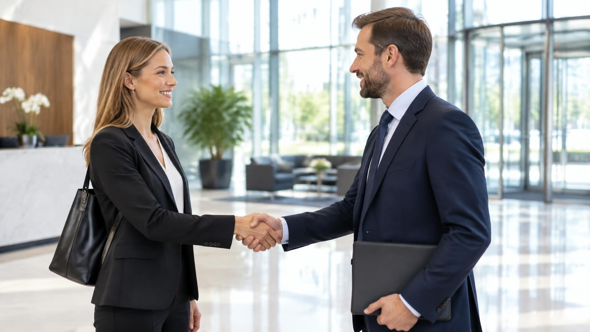 Two business colleagues shaking hands after a meeting